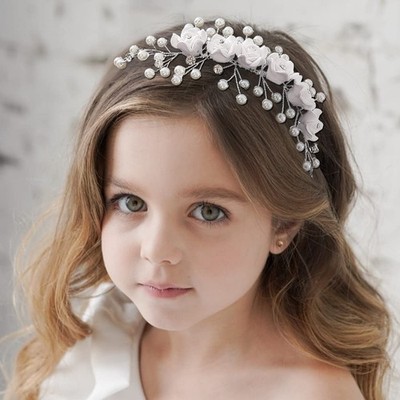Flower Girls Hair Accessory White Floral Headband Pearl Headpiece for Bridal