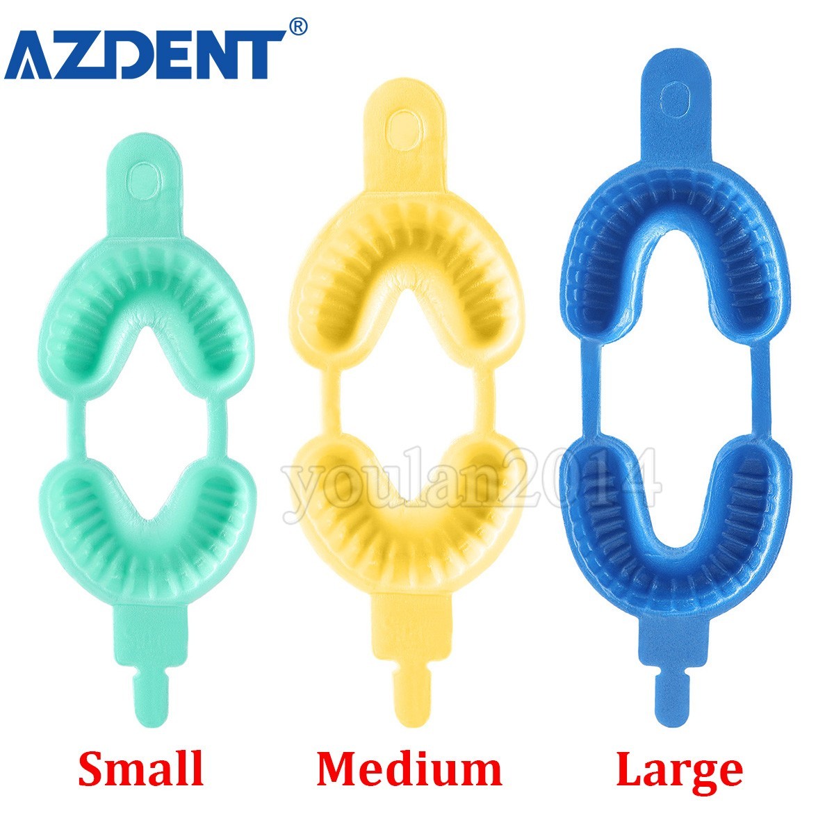 Paquete de 50 bandejas dentales desechables de espuma con flúor bandeja de materiales bandejas de doble arco