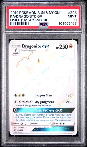 2019 POKEMON SUN & MOON UNIFIED MINDS SECRET #248 FULL ART/DRAGONITE GX PSA 9