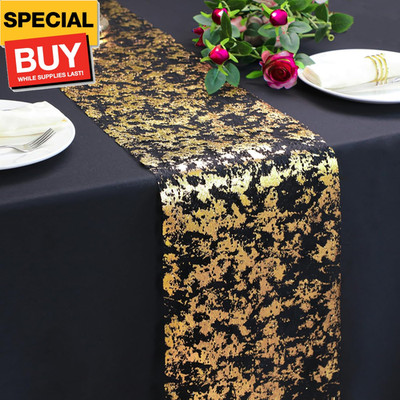2 Pcs Black and Gold Table Runner, 11 X 108 Inch Gold Metallic Foil Glitter Runn