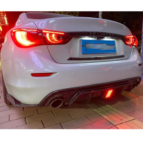 FOR 2014-2017 INFINITI Q50 REAL CARBON FIBER REAR BUMPER DIFFUSER LIP KIT W/ LED - Picture 9 of 18