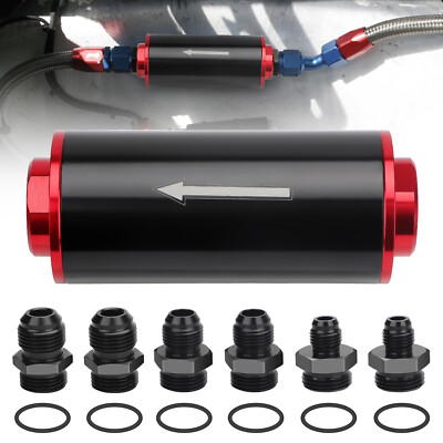 50mm 100 Micron Inline Fuel Filter w/6AN 8AN 10AN Adapter For Filtering Gasoline