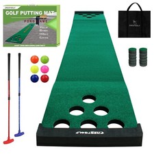 Golf Pong Mat Game Set Green Mat,Golf Putting Mat with 2 Adjustable Golf Putt...