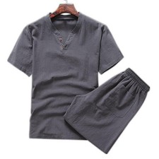 Men's Two piece linen short set Stylish Breathable short pants and shirt 