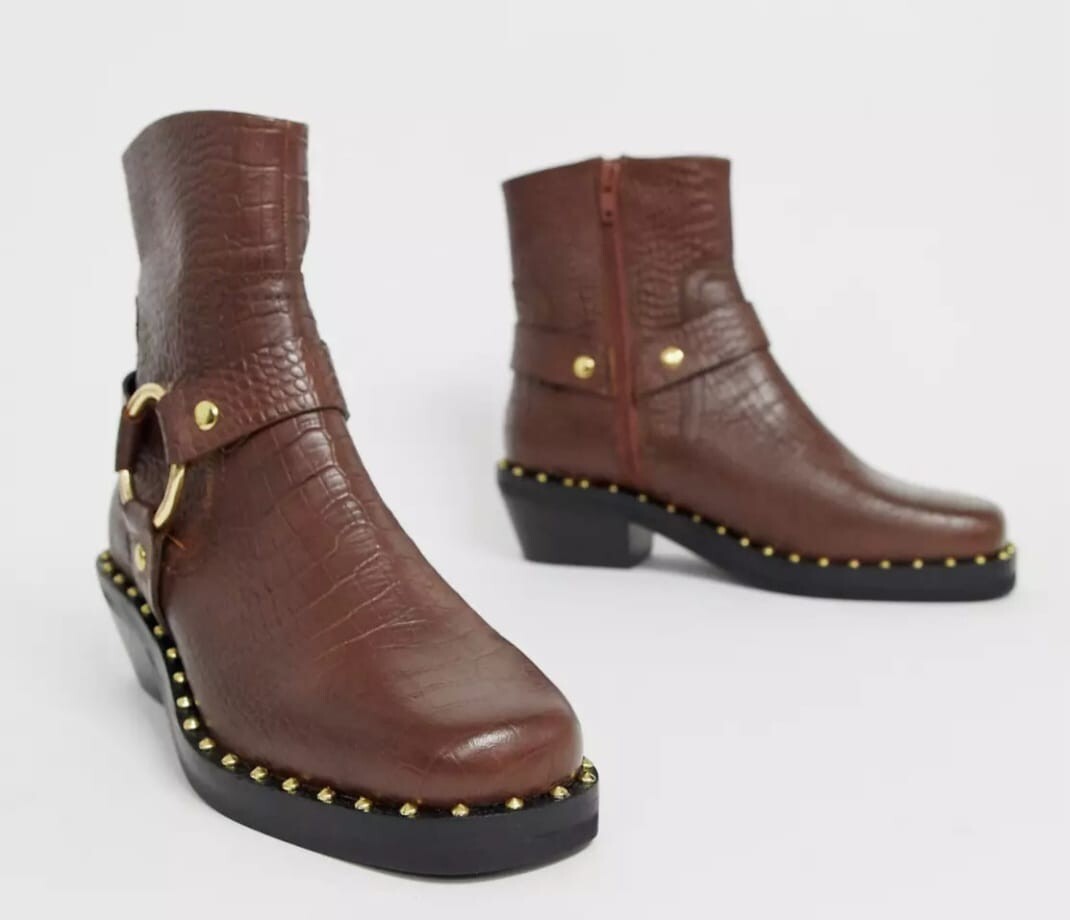 Asos NEW Premium Brown Croc Leather Studded Men display picture 1