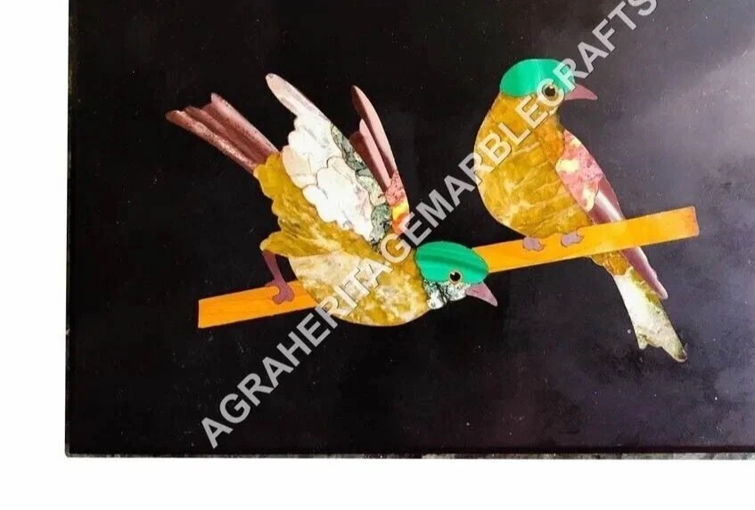 18"x12" Black Marble Coffee Center Outdoor Table Top Bird Inlay Patio Decor E497 - Image 3 of 4