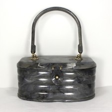 Vintage Marbled Silver Lucite Purse Rhinestone Handbag Ribbed Minor Chip