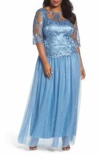 NEW $208 BRIANNA Embellished Mesh Gown  in Blue [PLUS SZ 14W ] #E614