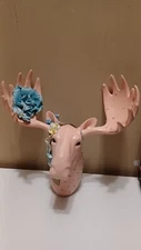 Moose Head Wall Mount 9" Decor Hanging Animal Pink Blingy Flowers