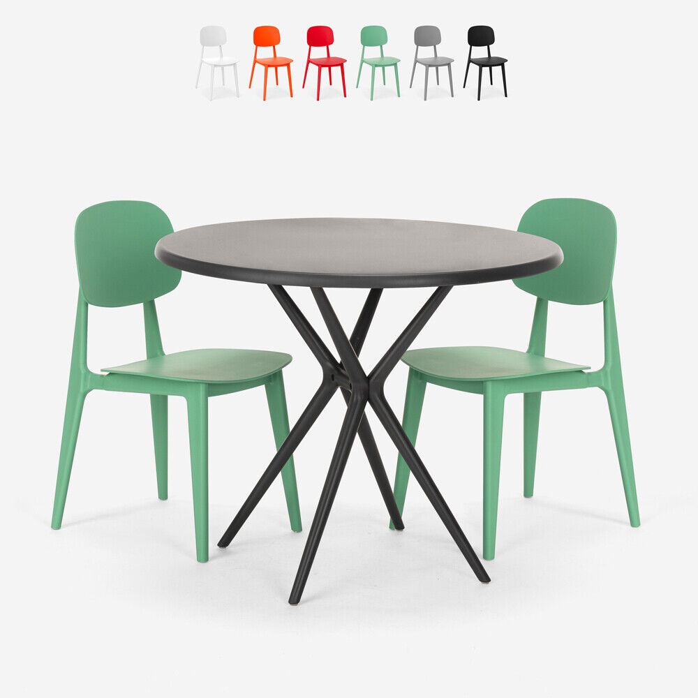 Conjunto mesa redonda 80 cm negro 2 sillas diseño Berel Black