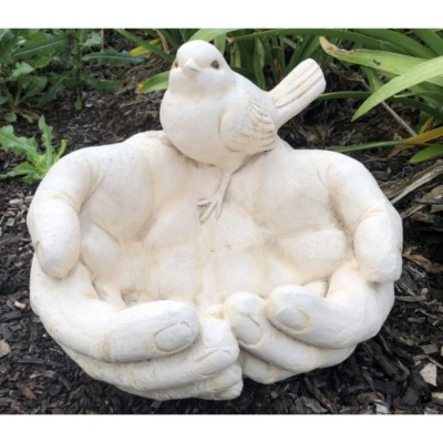 Bird On Hands Bird Feeder Statue Ornament Sculpture Home Garden