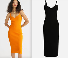 NWT J.Crew $128 Women's Ribbed V-neck sweater-dress, Black/Orange, Sz S