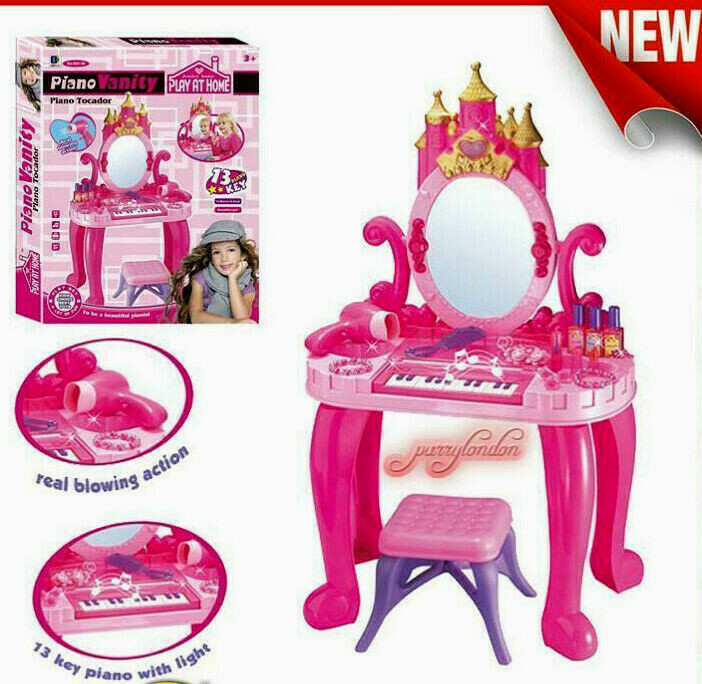 GIRLS PINK VANITY TABLE KIDS DRESSING MIRROR MAKE UP DESK TOY PLAY SET - Picture 5 of 6