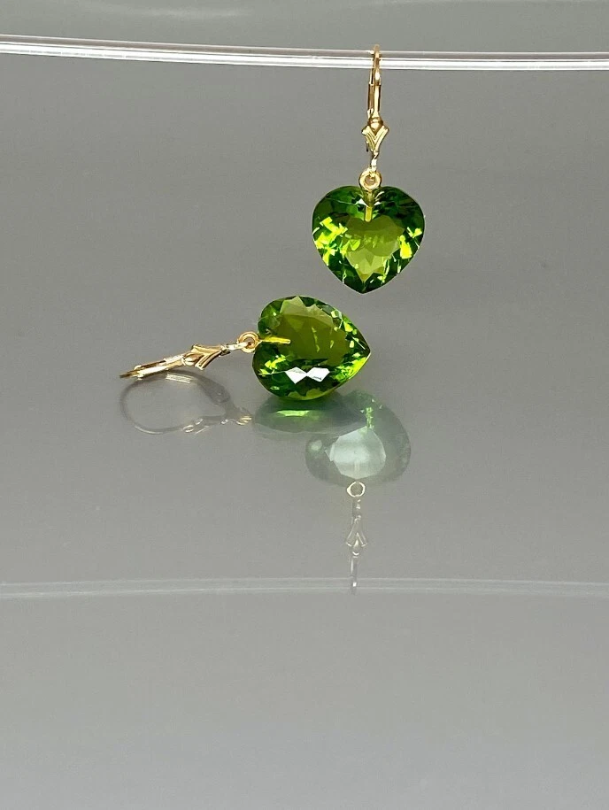 Peridot Earrings 925 Sterling Silver Green Heart Dangle Earrings Gift For Her - Image 2 of 3