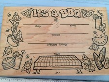 EUC Embossing Arts "It's a BBQ" Wood Mounted Stamp - RSVP/Invite - FREE SHIP