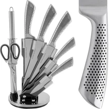 Mayer & Boch 7 Piece Stainless Steel Knife Set with Dots and Rotating Stand