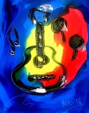 GUITAR   MODERN PAINTING  IMPRESSIONIST CANVAS ORIGINAL OIL CANVAS HDIF0Y