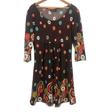 Reborn Anthropologie Women's Retro Dress Sz Large Flowers Circles Scoop Neck