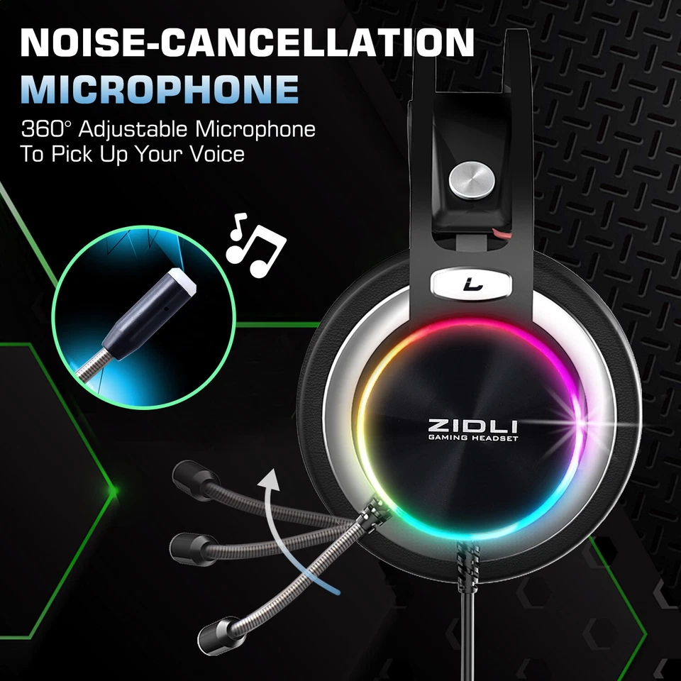  ZIDLI Pro Gaming Headset With Rainbow Lights For PS5&4/Xbox/Nintendo Switch/PC - Image 4 of 4
