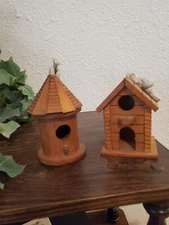 Miniature Outdoor Pagoda And Amish Style Wooden Birdhouses