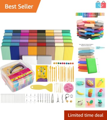 50-Color Starter Kit: Non-Sticky Polymer Clay for Kids & Artists, Oven-Baked