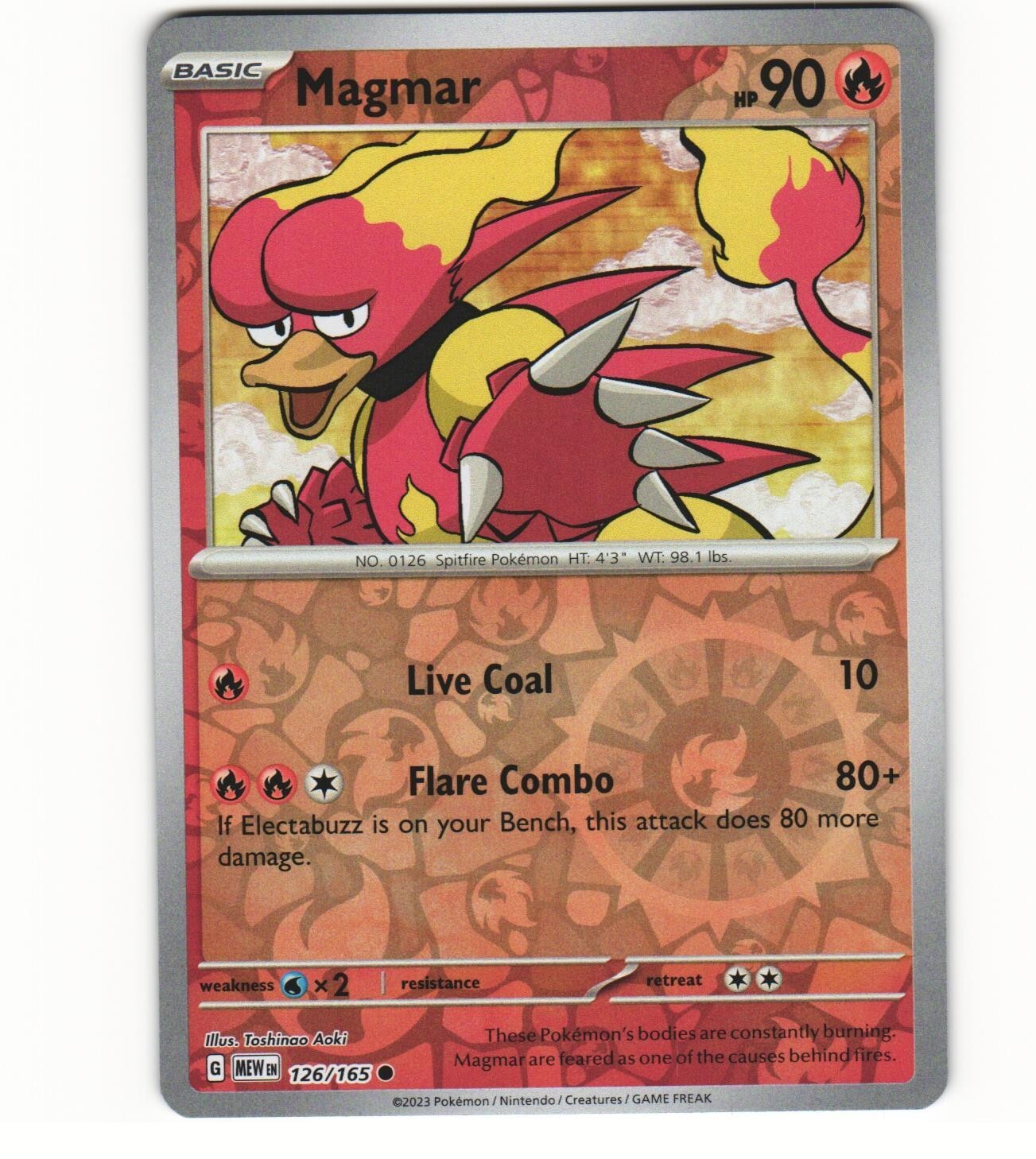 2023 Near Mint Pokemon Magmar 126/165 Reverse Scarlet Violet 151 MEWen English