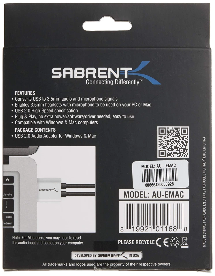 Sabrent Aluminum USB External Stereo Sound Adapter for Windows and Mac. Plug and - Image 3 of 4