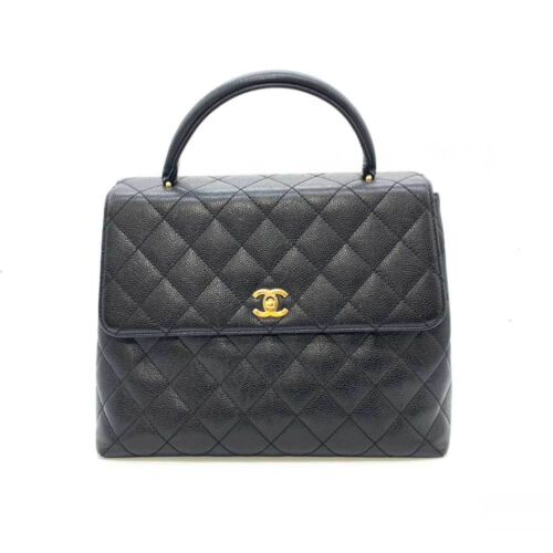 CHANEL Bag Matelasse Kelly Type Handbag Black One Handle Flap Turnlock Coco Mark - Picture 1 of 9