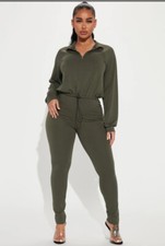 Fashion Nova Figure It Out Legging & Long Sleeve Shirt Top Set Olive Green Large