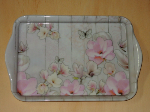 Ambiente 1x Tray Magnolia Melamine 13 x 21 Trays Flowers Wood Butterflies - Picture 1 of 2