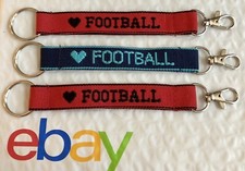    FOOTBALL Personalized Embroidered Strap Key Rings Keychains w Attachment Clasp