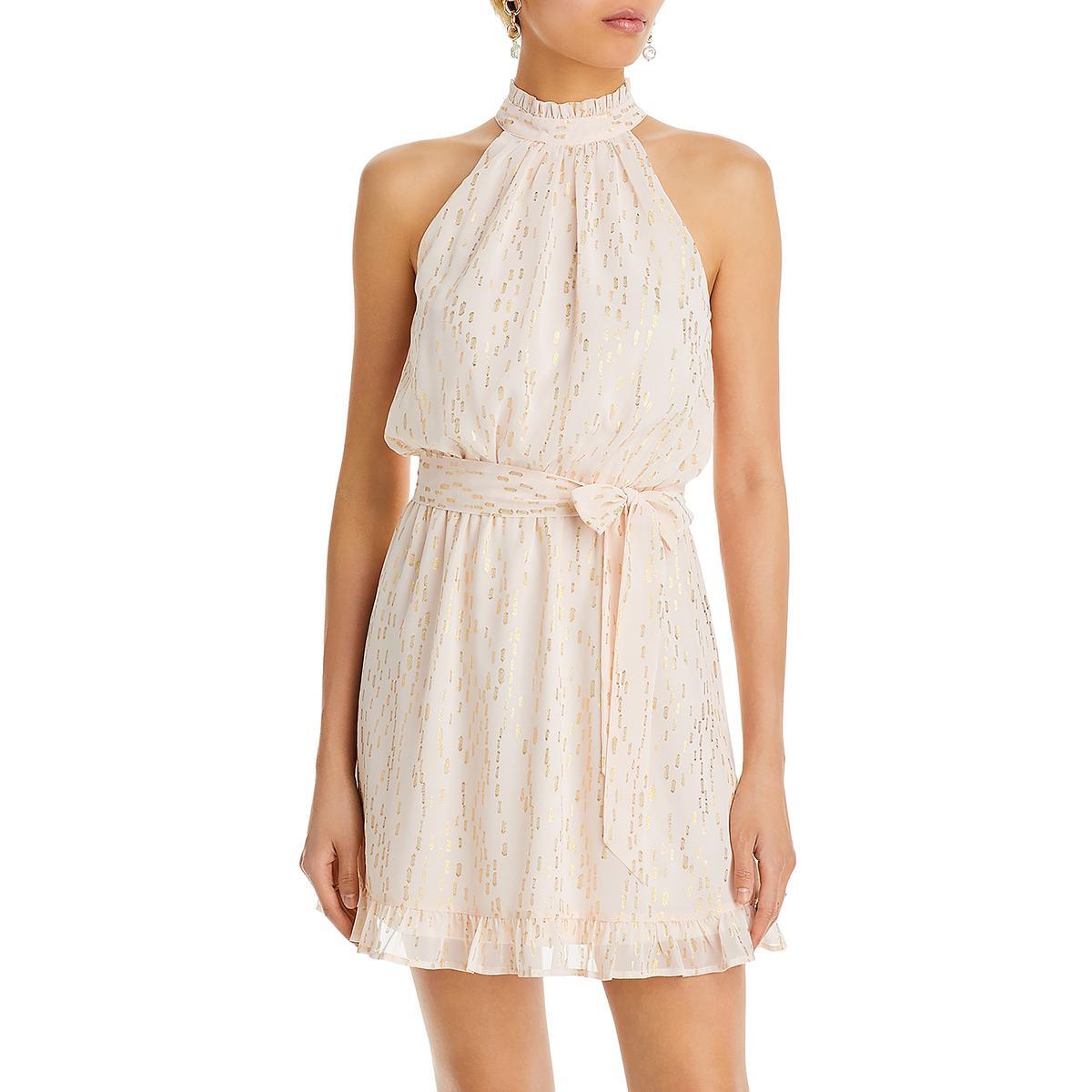 Женское розовое шифоновое мини-платье цвета морской волны с металлическим отливом L BHFO 2307