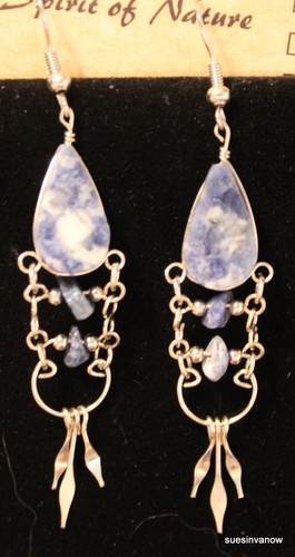 Handmade Native American Design Stone Geo Dangle Hook Earrings 3" (10M-4)