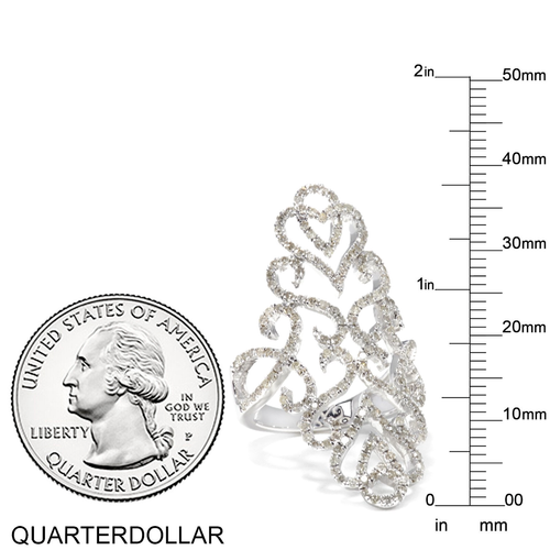 Ladies 1ctw Real White Diamond Filigree Knuckle Ring Sterling Silver Size 7, HSN - Picture 3 of 5
