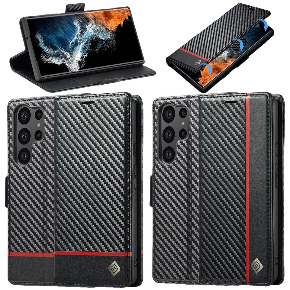 LC.IMEEKE Handy Tasche für Samsung Galaxy S26 ULTRA Carbon Wallet Stripe Hülle - Bild 1 von 1