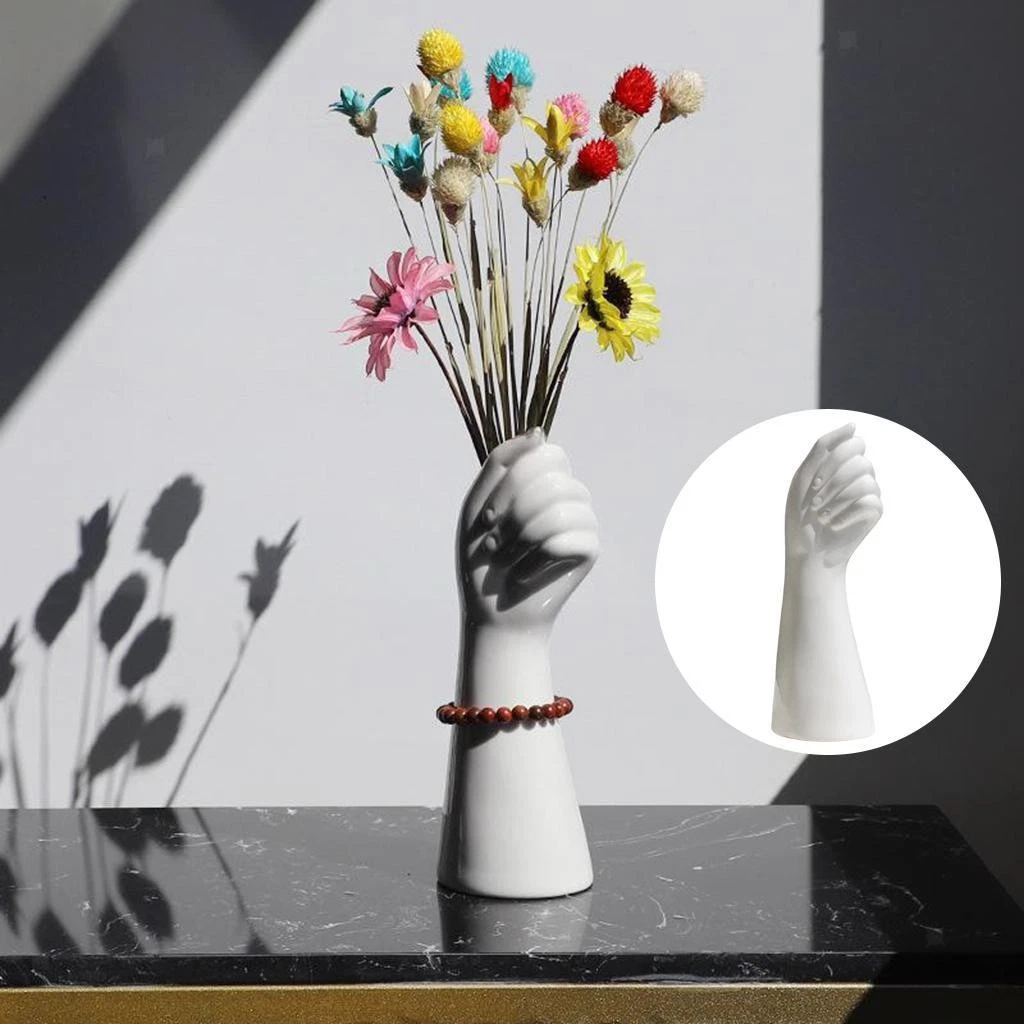 Hand Shape Ceramic Vase Artificial Flowers Floral Pot 23.5cm Ornaments
