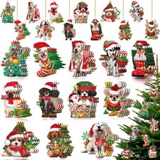 36 Pieces Dog Christmas Tree Ornaments Puppy Hanging Wood Xmas Ornament Rusti...
