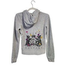 JUICY COUTURE Y2K Scottie Dog Velour Hoodie Grey Sweatshirt Full Zip McBling M