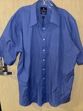 Stafford Blue Pinstripe Short Sleeve Button Up Shirt Regular Fit Mens 18 XLarge