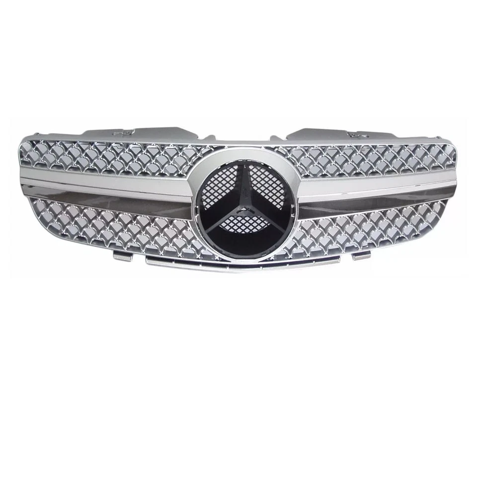 Front Grille Fits for 03-06 Mercedes Benz SL R230 SL500 S Type  Chrome + Silver - Image 2 of 4