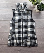 Chaps Black & White Plaid Fleece Gilet | Size S | Cosy Zip-Up Vest | Women’s