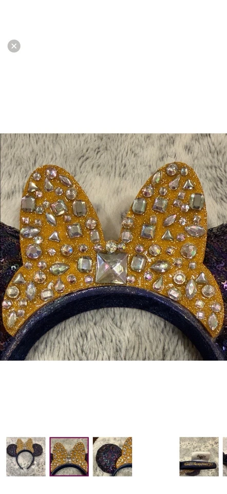 Diadema con lazo dorado con orejas de lentejuelas iridiscentes de Minnie Mouse de los parques de Disney Foto 2 de 4