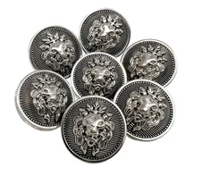 10PC Antiqued Silver King Lion Metal Shank Buttons Sewing Buttons 25mm 1 Inch