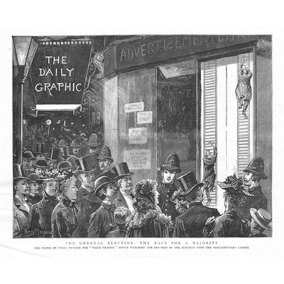 The General Election Crowd Outside the Daily Graphic Office - Antique Print 1892
