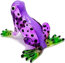 MINIATURE HAND BLOWN Art GLASS Purple Frog FIGURINE