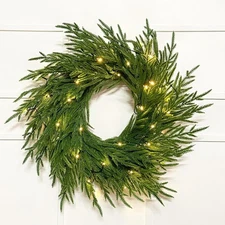 24" Lighted Norfolk Pine Wreath, Thick and Soft, Timer 8 Modes, Green 