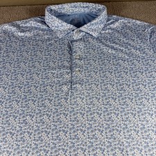 Johnnie O Featherweight Polo Shirt Mens Large Blue Floral Print Golf Embroidered