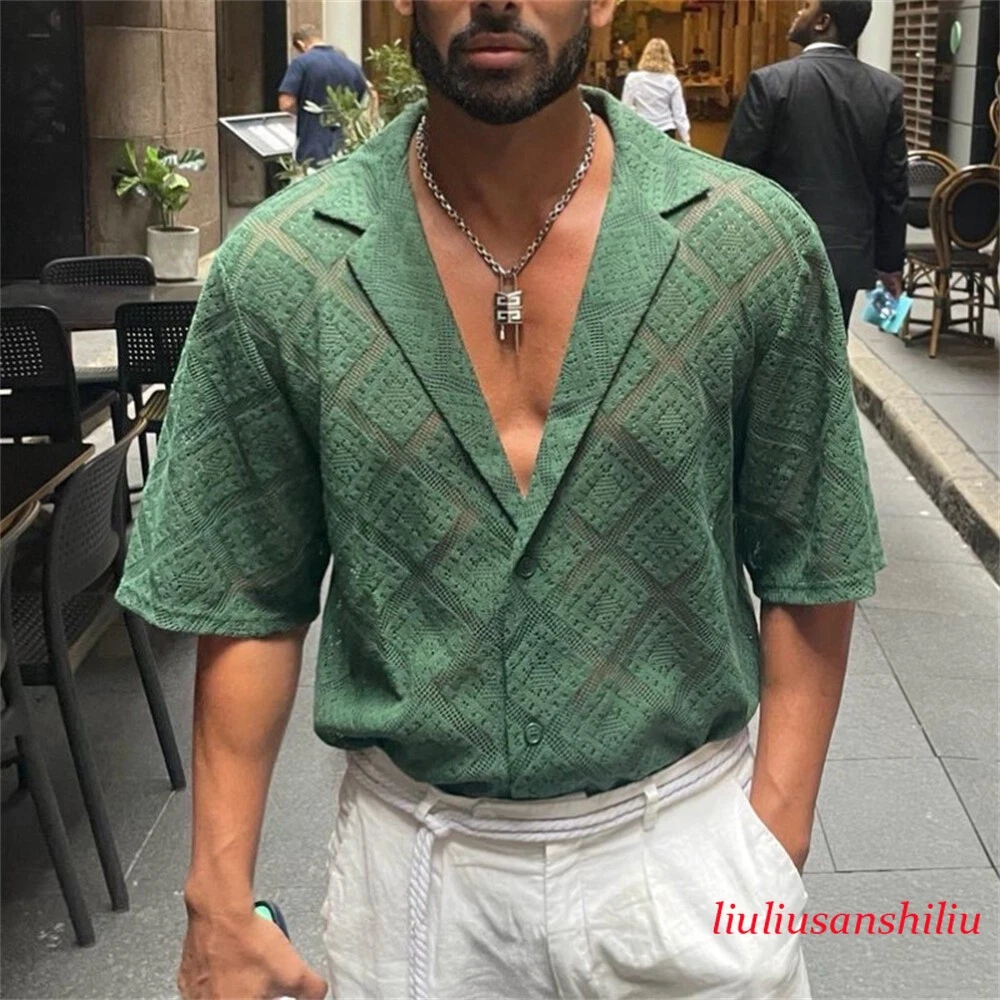 Men's Button Down Shirts Casual Short Sleeve Dress Shirts Summer Beach Shirts