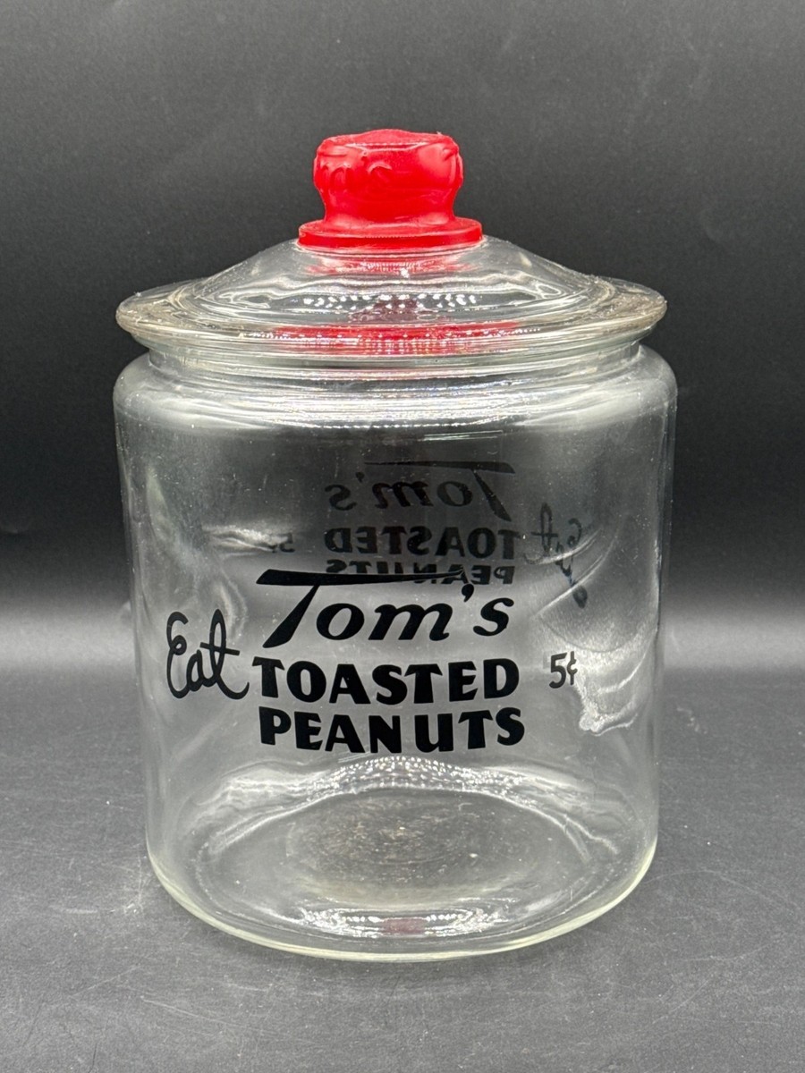 Vintage Toms Toasted Peanuts Glass Jar With Red Lid - 7