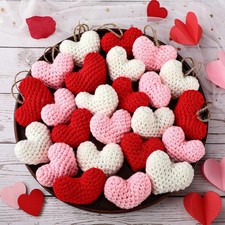 24 Pcs Valentine's Day Heart Ornaments Knitted Crochet Heart Tree Ornament 2....